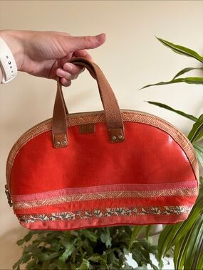 Fossil Orange Tote with Brown Handles